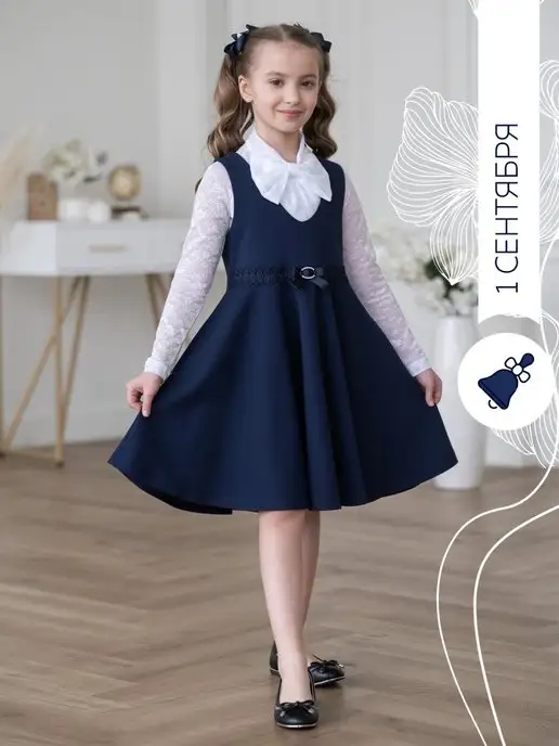 alolika Сарафан школьный трикотажный синего цвета, синий, фото 5