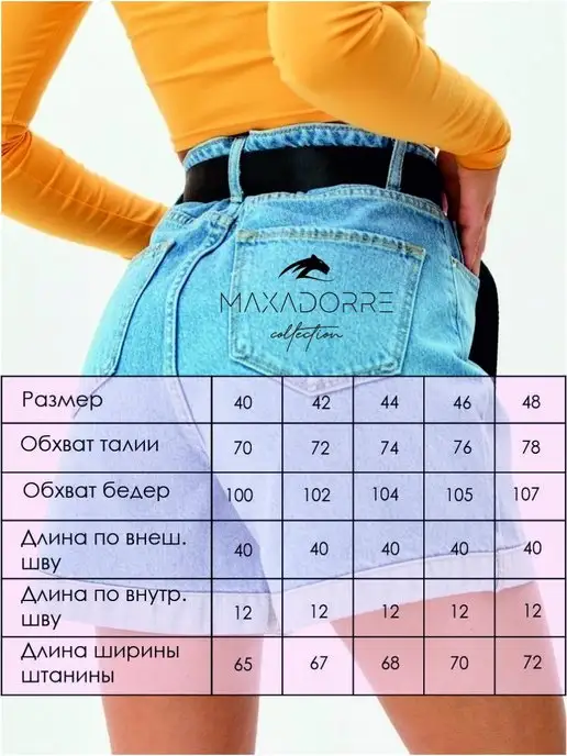 MAXADORRE Шорты джинсовые высокая посадка средняя длина, синий, фото 5