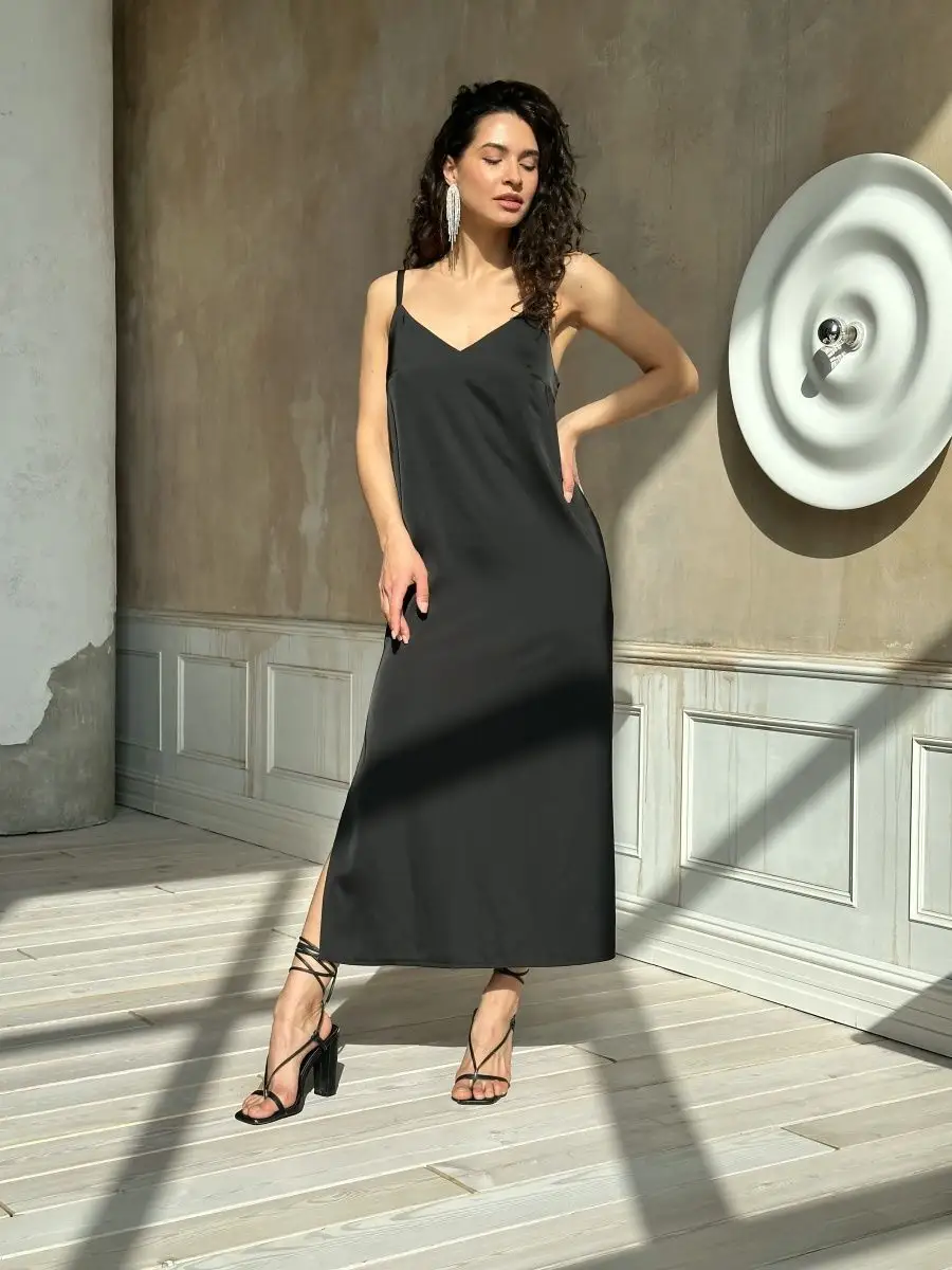 Платье комбинация шелковая черное Lady Look 111785767 купить за 1 886 ₽ в  интернет-магазине Wildberries