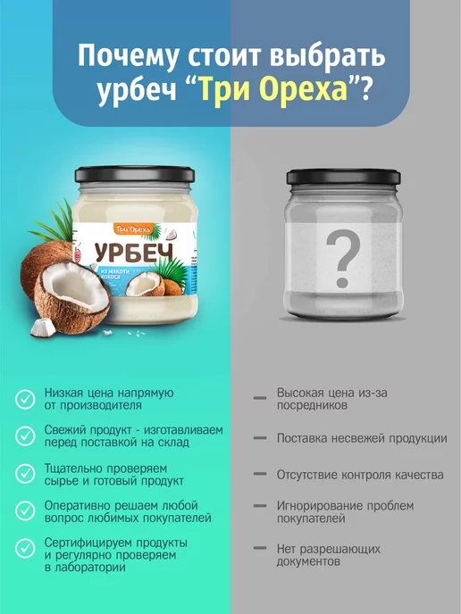 Три Ореха. Кокосовый урбеч Паста без сахара, вариант, фото 7
