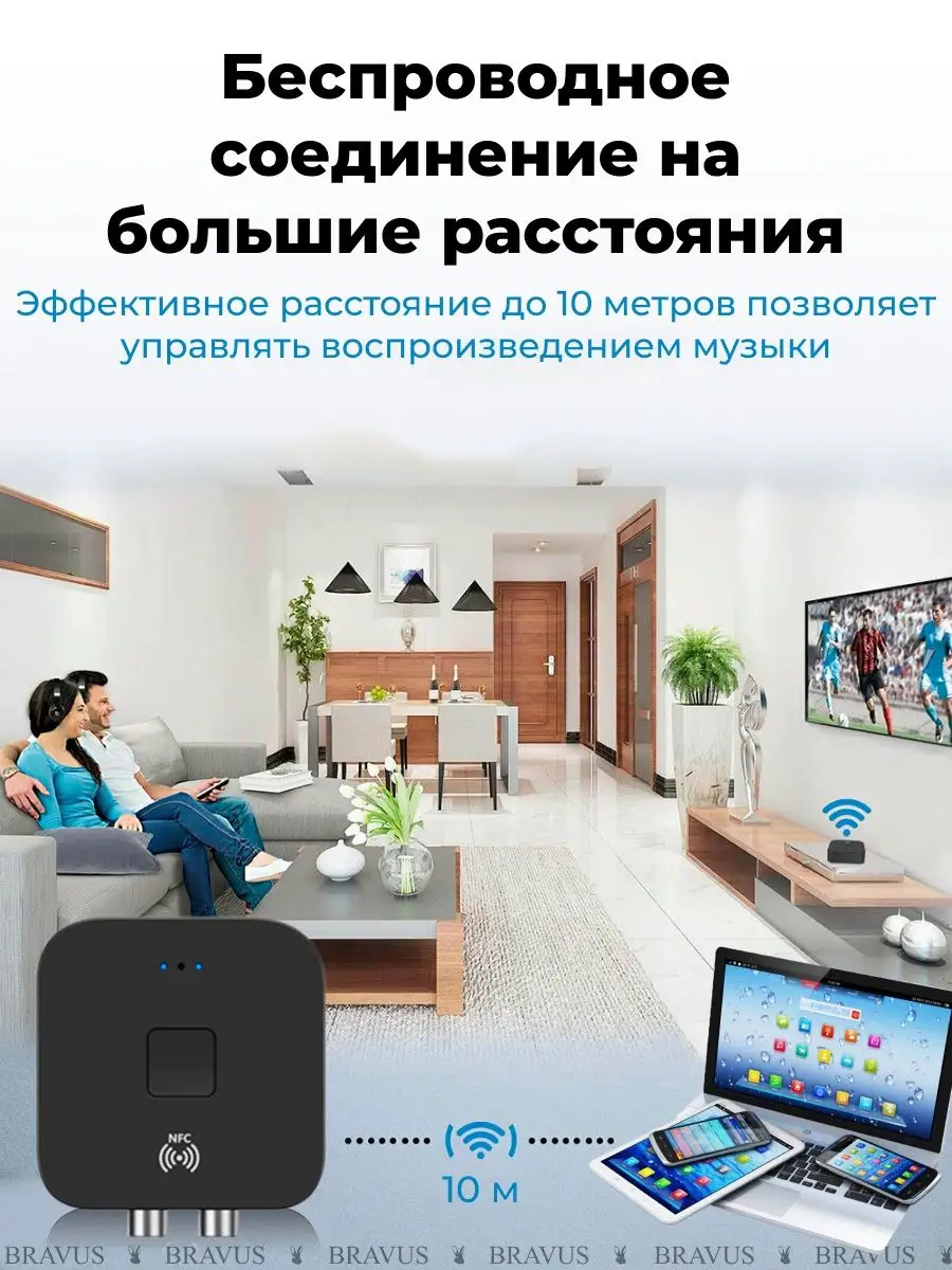 Приемник Bluetooth 5.0 стерео аудио ресивер для колонок Bravus 111826203  купить за 553 ₽ в интернет-магазине Wildberries