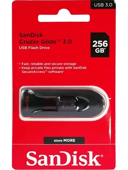 Sandisk USB Флеш-накопитель Cruzer Glide, USB 3.0 (3.1), 256 ГБ, чер…