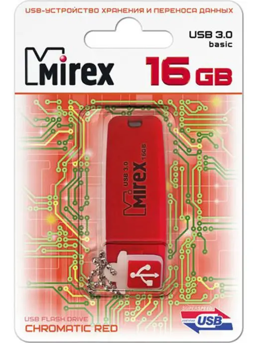 Mirex USB Флеш-накопитель CHROMATIC, USB 3.0 (3.1), 16 ГБ, красный…