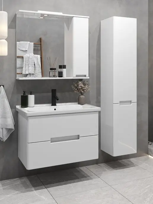 SANSTAR Тумба подвесная Ориана 80 с раковиной Фест, белый, фото 3