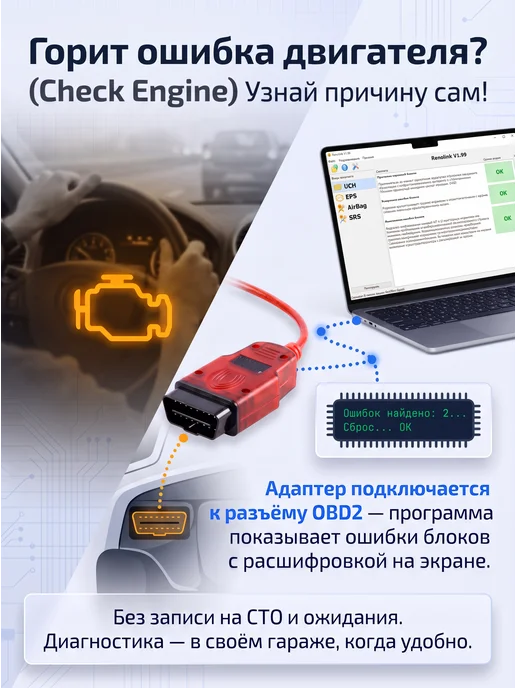 ПРИЯТНЫЕ_ЦЕНЫ Автосканер RenoLink OBD2 V1.99, вариант, фото 2