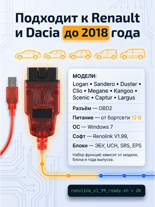 ПРИЯТНЫЕ_ЦЕНЫ Автосканер RenoLink OBD2 V1.99, вариант, фото 6