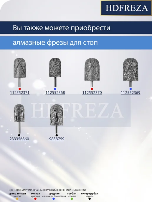 HDFREZA Фреза алмазная для педикюра цилиндр для пяток, стоп, вариант, фото 3