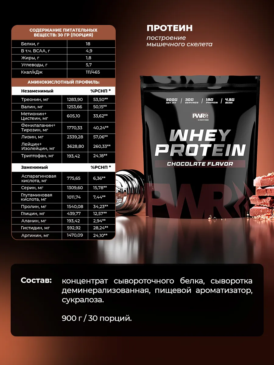 Протеин сывороточный, со вкусом шоколада 900 г PWR ultimate power 112571690  купить за 1 560 ₽ в интернет-магазине Wildberries