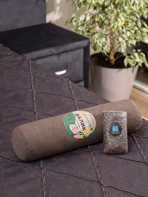 BIO-TEXTILES Валик для спины и шеи с лузгой гречихи 40х10 чехол рогожка, Валик спины шеи рогожка, фото 2