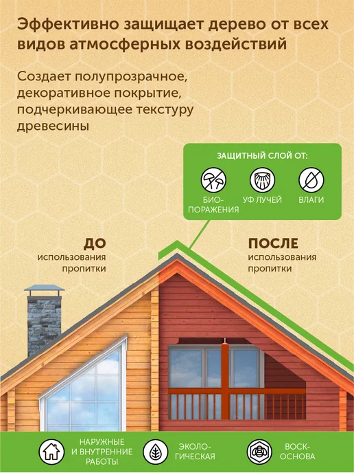 оберег Пропитка для дерева с пчелиным воском Светлый тик, 5 кг, 5 кг, фото 3