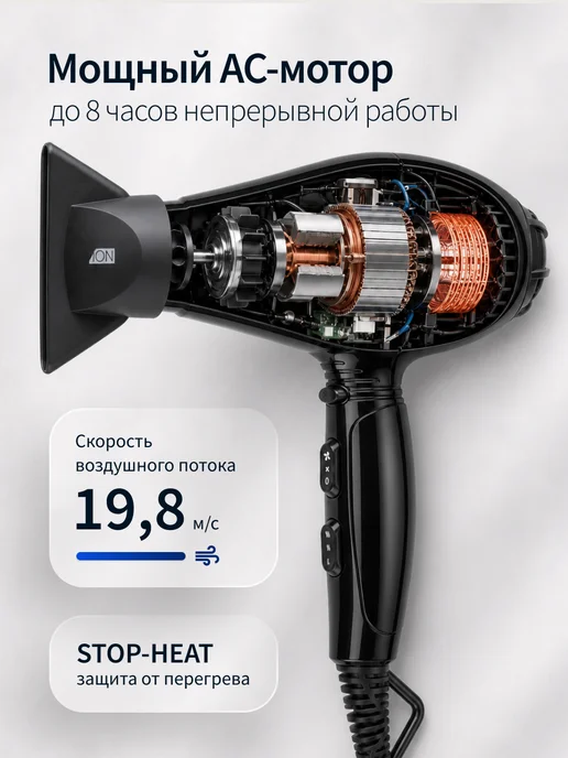 DEWAL Фен для волос профессиональный черный Spectrum, черный, фото 3