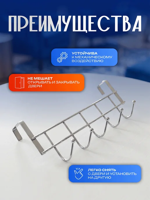 Вешалка на дверь накидная с крючками для одежды и полотенец, вариант, фото 3