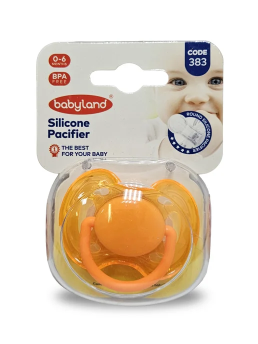 Baby Land Пустышка силиконовая круглая 0-6 мес. с колпачком, оранжевый, фото 2