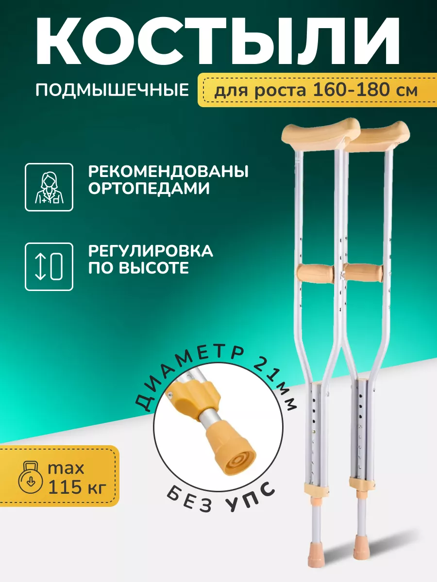 Костыли подмышечные взрослые алюминиевые 10022 Barry 114100722 купить за 1  861 ₽ в интернет-магазине Wildberries