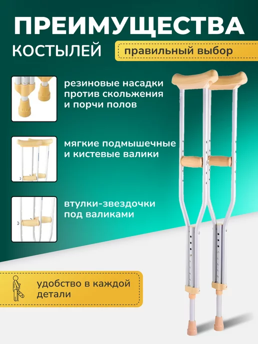 barry Подмышечный костыль взрослый (1 штука) 150-180 см, 10022, Костыли подмышечные взрослые алюминиевые, фото 3