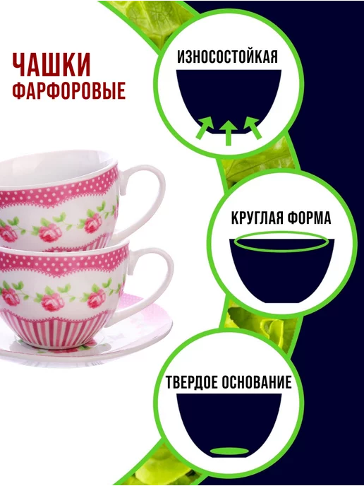 Чайный набор сервиз из фарфора на 6 персон 220 мл - фото 5