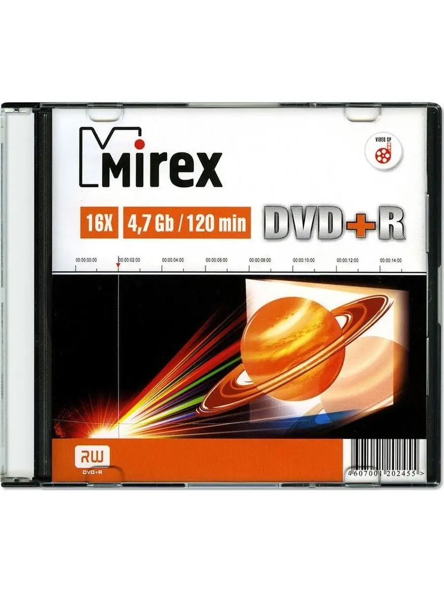 Диски для записи DVD+R Mirex, 4.7 ГБ, 16x, Slim Case, 1 шт (UL130013A1S)