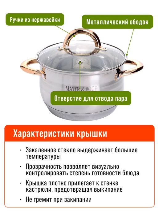 Кастрюля с крышкой нержавеющая сталь с толстым дном 2,8 л - фото 4