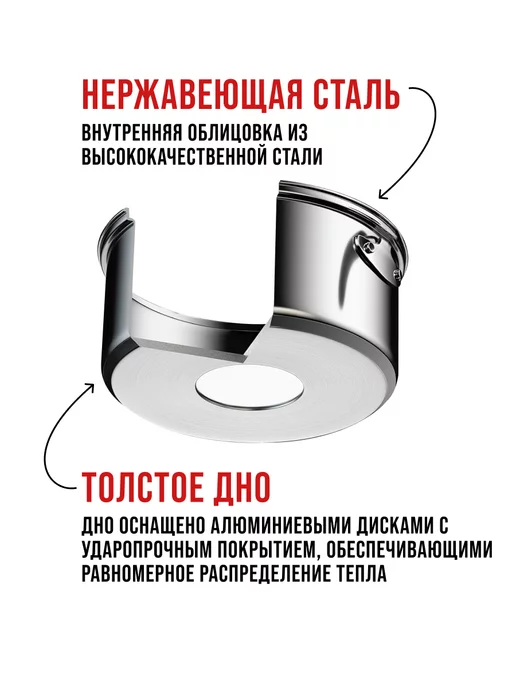 Кастрюля с крышкой нержавеющая сталь с толстым дном 2,8 л - фото 8