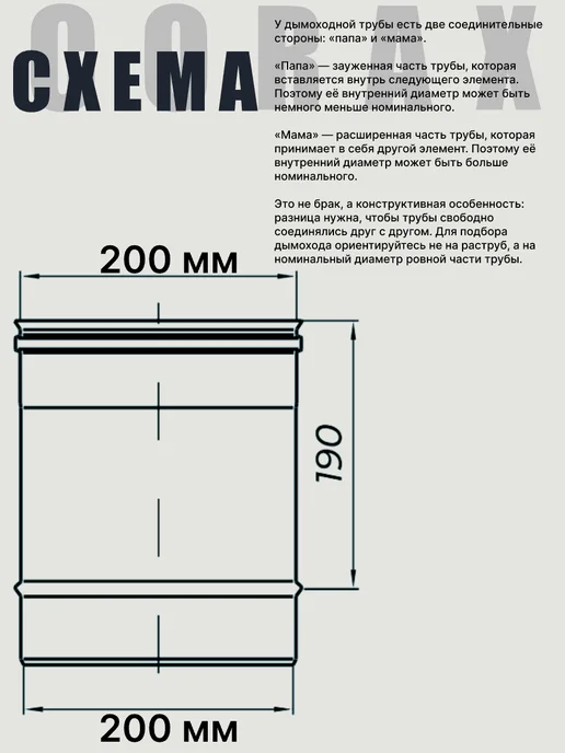 Corax Дымоход (430 0,5 мм) 0,5M Ф200, 0 5 0 25M, фото 2