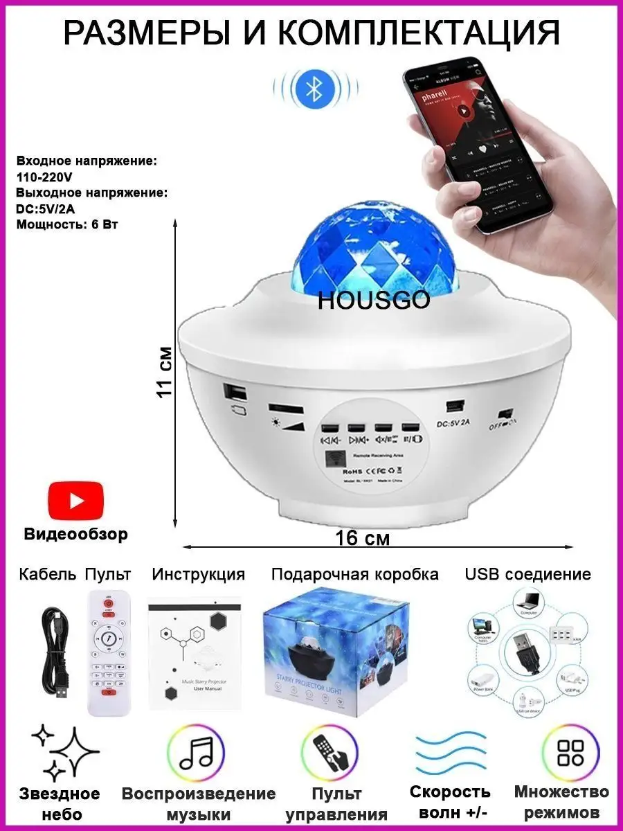 Ночник звездное небо Housgo 114501934 купить за 800 ₽ в интернет-магазине  Wildberries