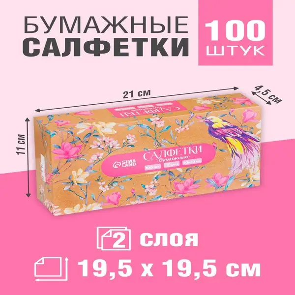 Салфетки бумажные в коробке 100 шт.