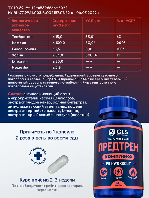 GLS pharmaceuticals Предтренировочный комплекс, жиросжигатель для мужчин, вариант, фото 2
