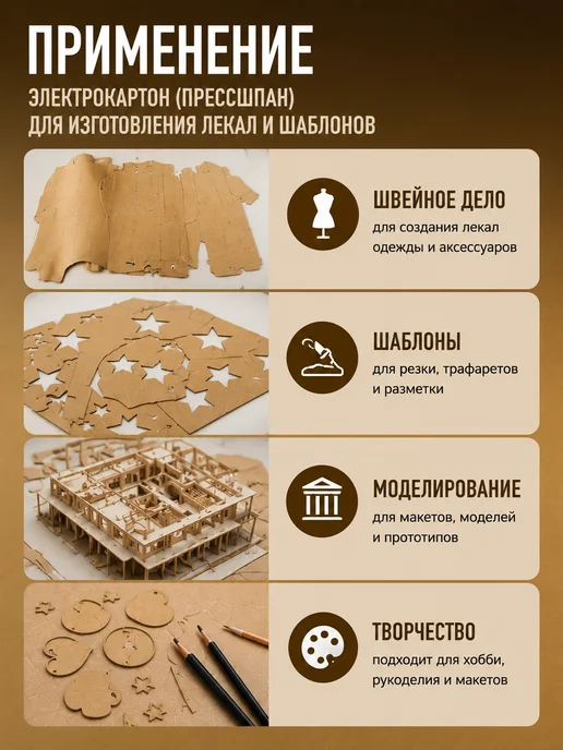 Кеху Электрик Электрокартон для лекал выкроек 0,1 мм — картон для шитья, коричневый, фото 2
