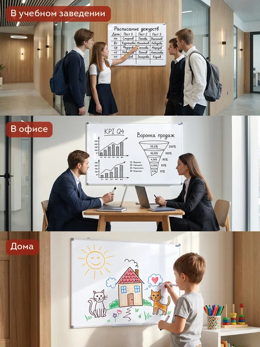 OfficeSpace Доска магнитная маркерная на стену для рисования 60х90 см, 60x90 см, фото 5