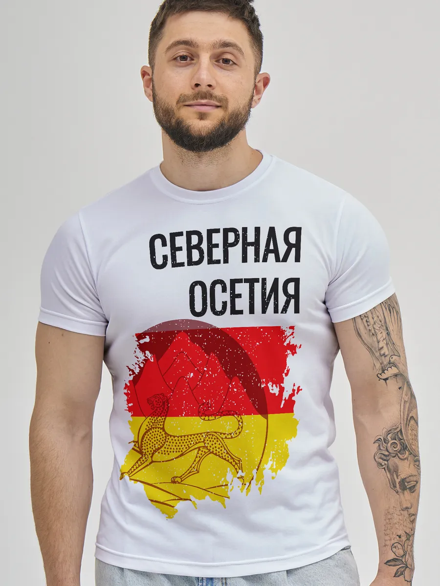 Футболка мужская с рисунком Флаг Северной Осетии