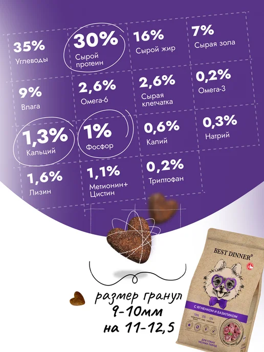 Сухой корм Best dinner Базилик для собак, мелкие, ягненок, 1,5 кг, фото 2
