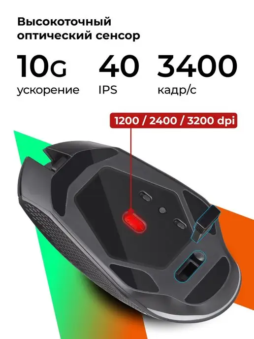 DEFENDER Игровая мышка беспроводная с подсветкой Glory 3200 dpi, вариант, фото 2