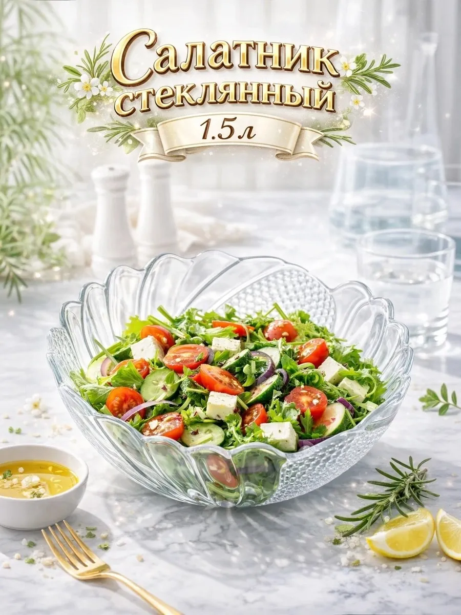 Салатник стеклянный, 1.5 л, d=23 см