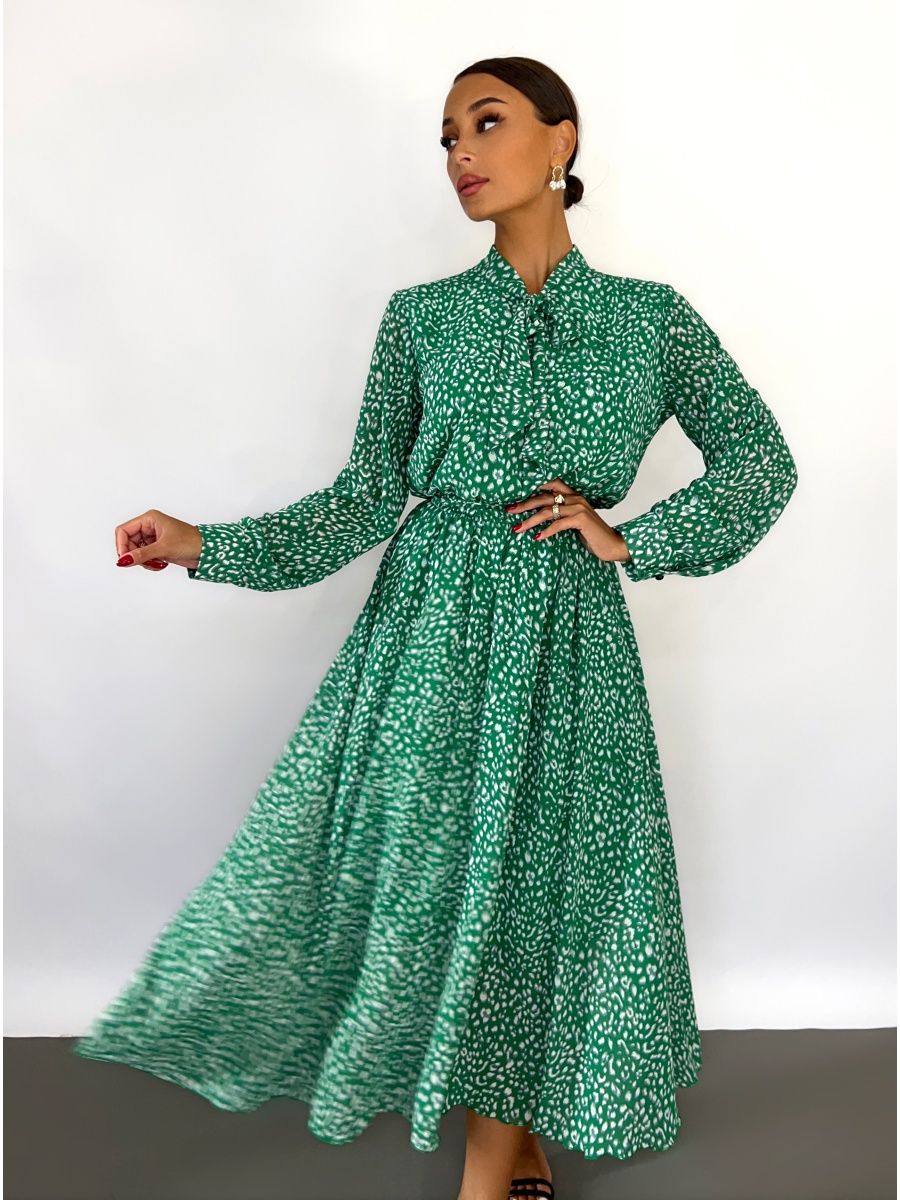 Платье шифоновое зеленый леопард