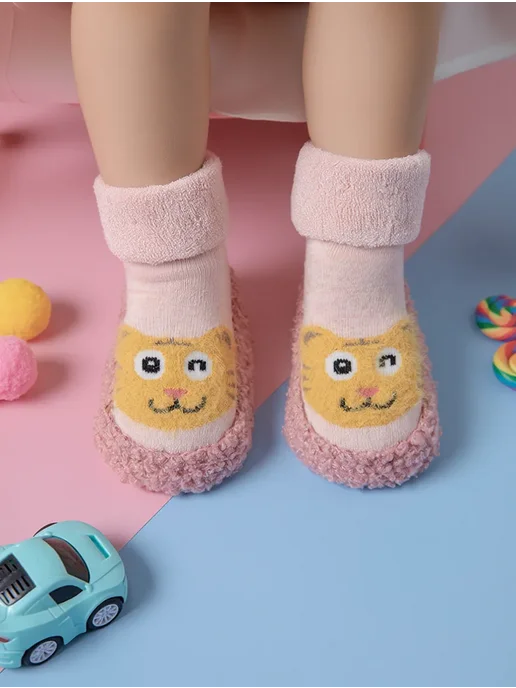 Babe-Micci Носки тапочки пинетки махровые для малышей теплые, розовый, фото 2