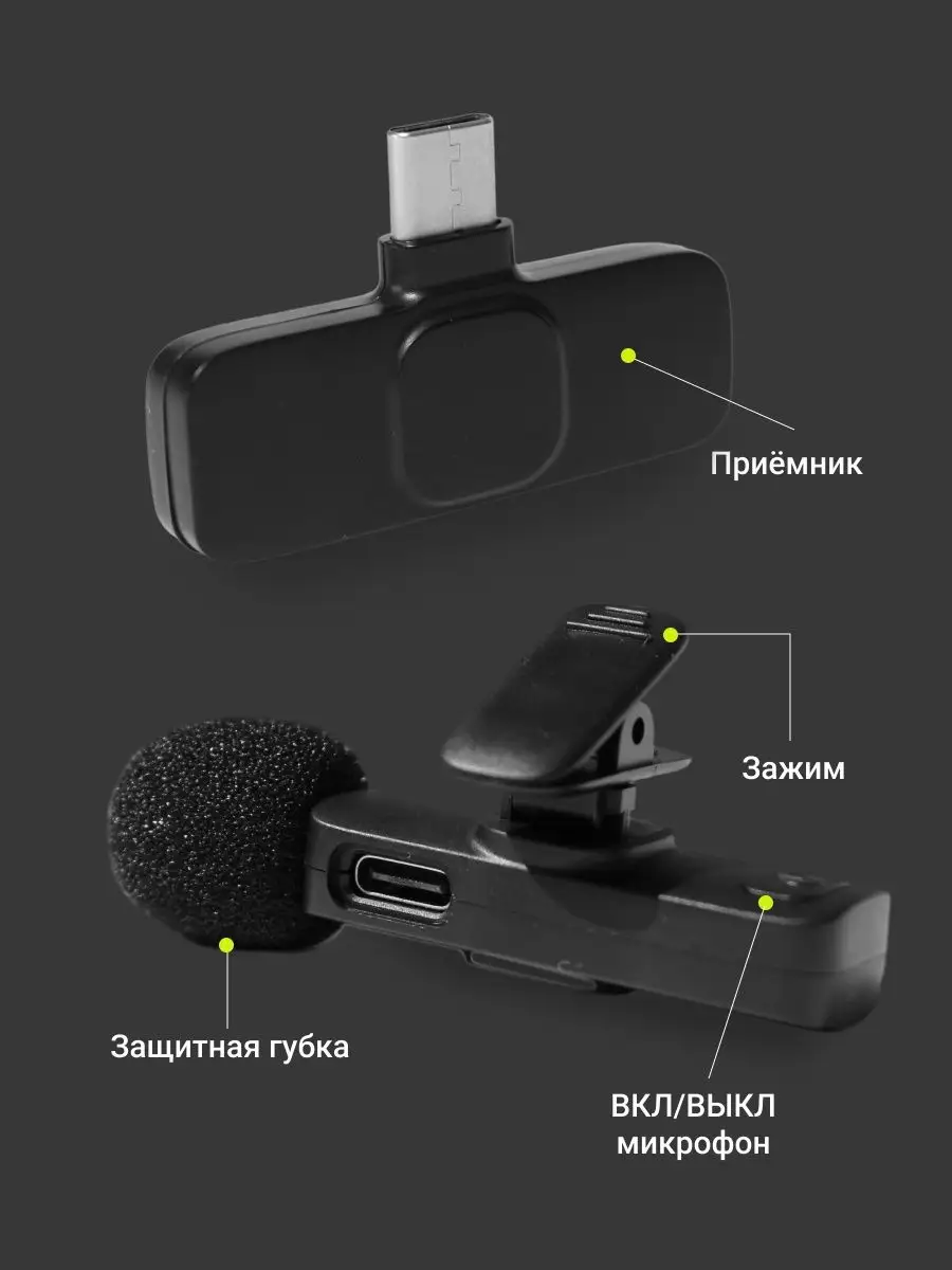 Микрофон петличный беспроводной для андроид разъем type-c СБС 115905620  купить в интернет-магазине Wildberries