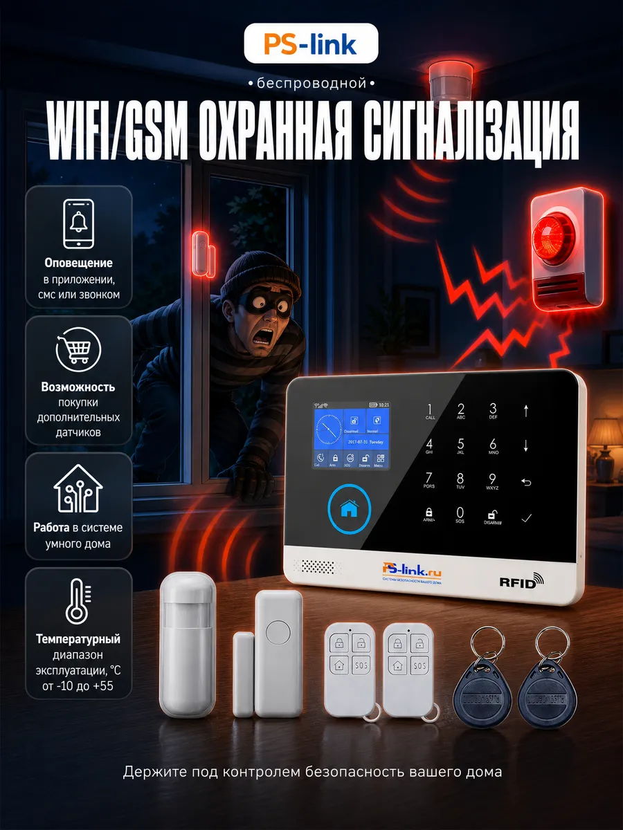 Беспроводная WiFi GSM сигнализация PS-link Страж Про 4