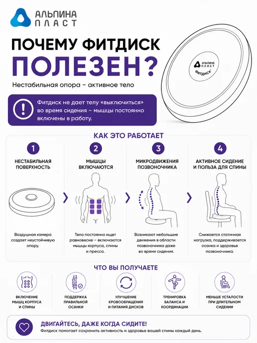Альпина Пласт Балансировочный диск Фитдиск ортопедическая подушка, зеленый, фото 2