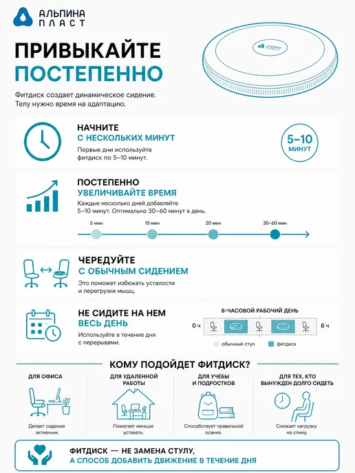 Альпина Пласт Балансировочный диск Фитдиск ортопедическая подушка, зеленый, фото 4