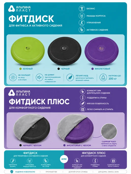 Альпина Пласт Балансировочный диск Фитдиск ортопедическая подушка, зеленый, фото 6