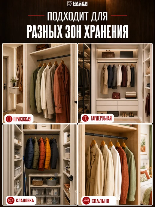 НАЙДИ Штанга в шкаф перекладина, черный, фото 6