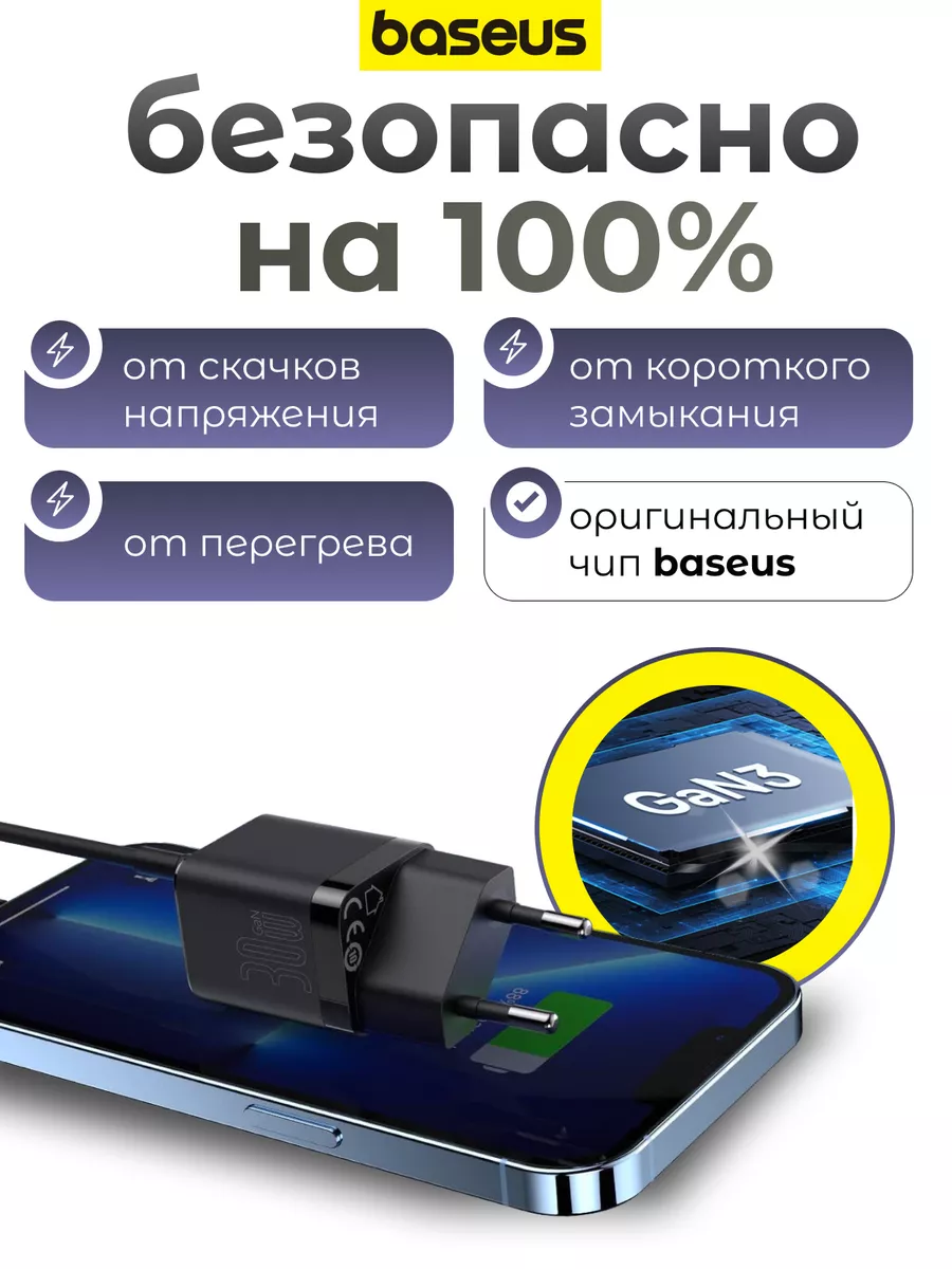 Быстрая сетевая зарядка 30W Type-C EU BASEUS 116286504 купить за 1 139 ₽ в  интернет-магазине Wildberries