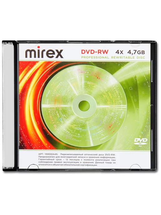 Mirex Диск DVD-RW 4,7Gb 4x, slim box, 4,7 ГБ, фото 2
