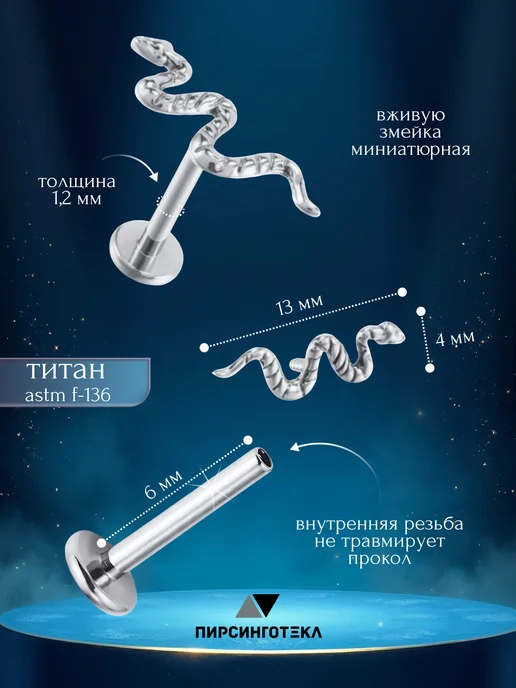 Piercingoteka Пирсинг змея лабрет титан, титан, фото 2
