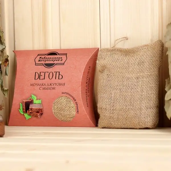 Мочалка джутовая с мылом «Деготь» 110 г