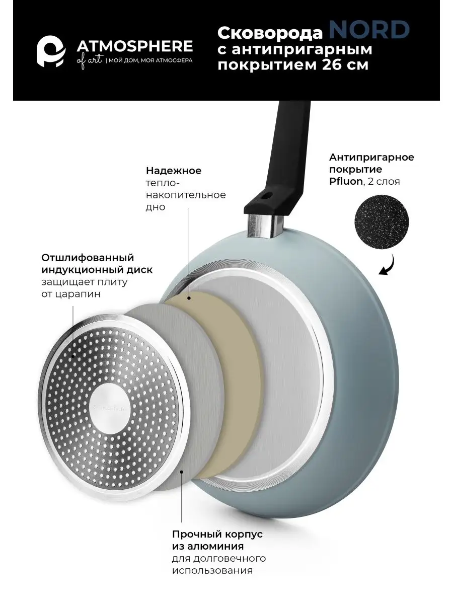 Сковорода 26 см антипригарная индукция ATMOSPHERE of art 116418380 купить  за 1 308 ₽ в интернет-магазине Wildberries