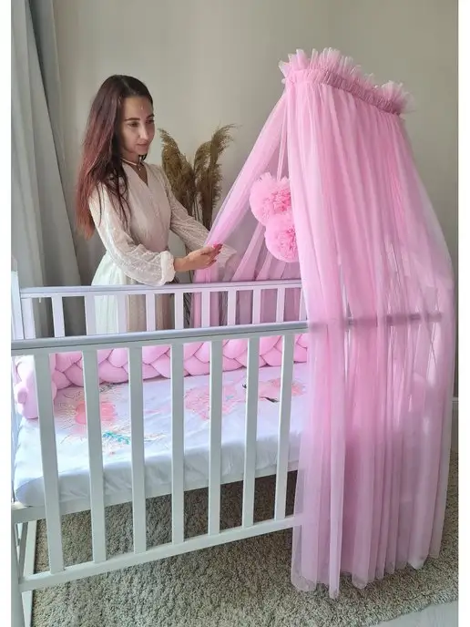 Indi Princess Балдахин на кроватку для новорожденного с помпонами, вариант, фото 3