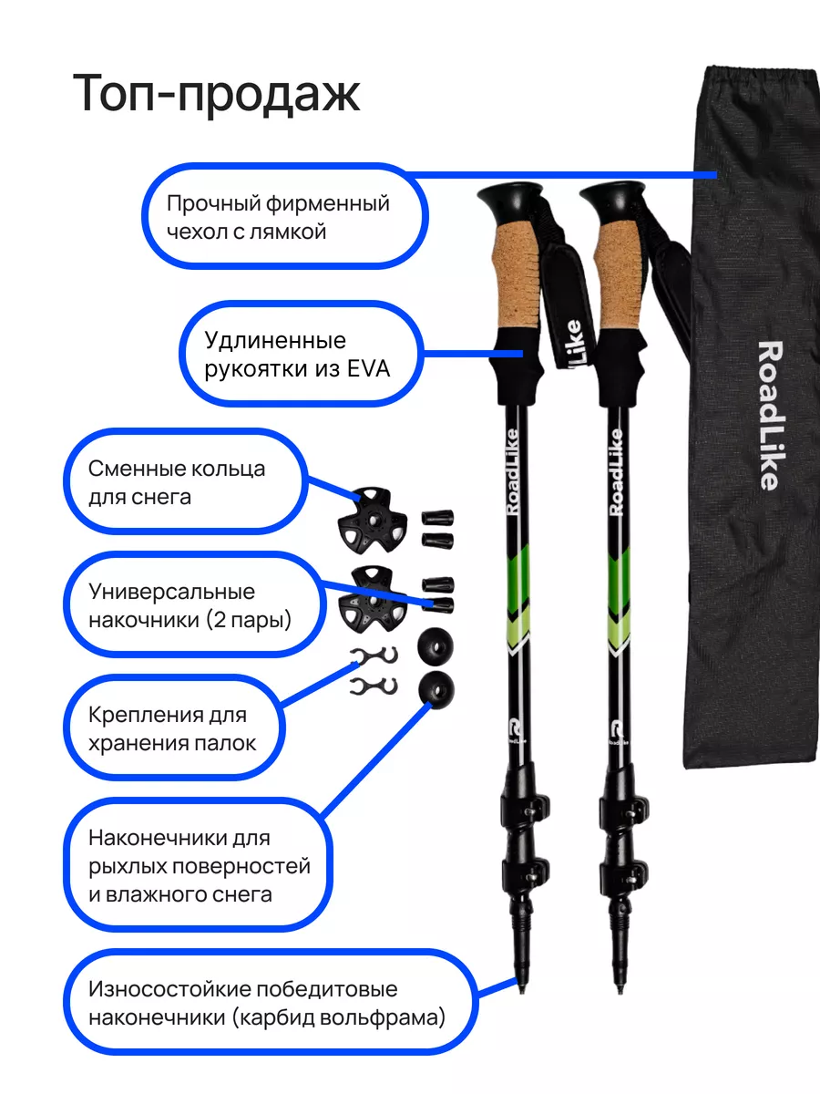 Палки для скандинавской ходьбы треккинговые Roadlike 116682922 купить за 3  037 ₽ в интернет-магазине Wildberries
