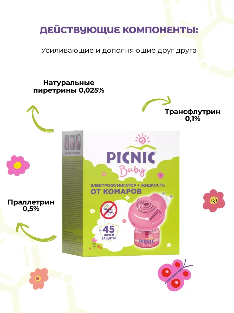 Фумигатор от комаров и жидкость с 2+ лет PICNIC 116812506 купить за 431 ₽ в  интернет-магазине Wildberries